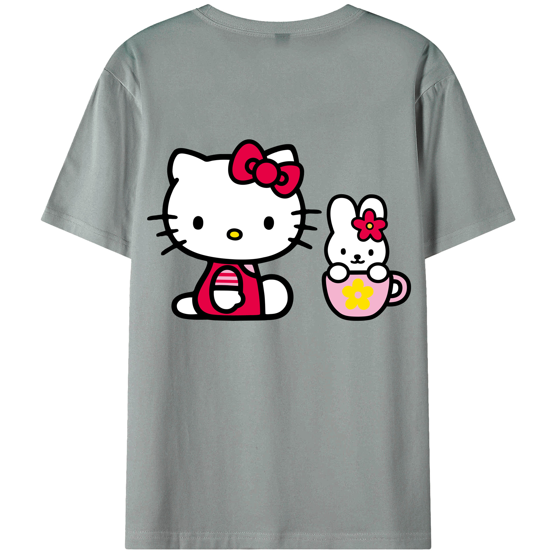 （画像用） Hello Kitty ハローキティ 綿100％ メンズ半袖Tシャツ（バックプリント） 通気性